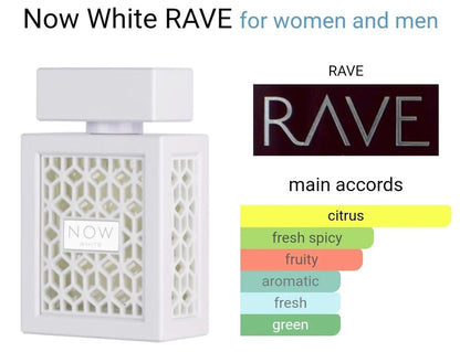 RAVE Now White Eau de Parfum Spray for Unisex, 3.4 Ounce