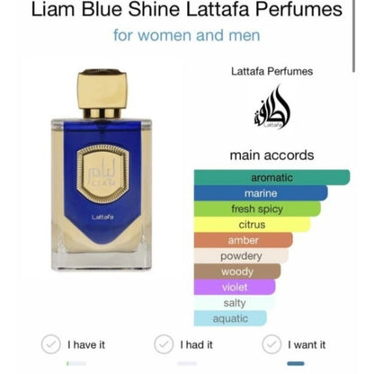 Liam Blue Shine Lattafa Perfumes for women and men